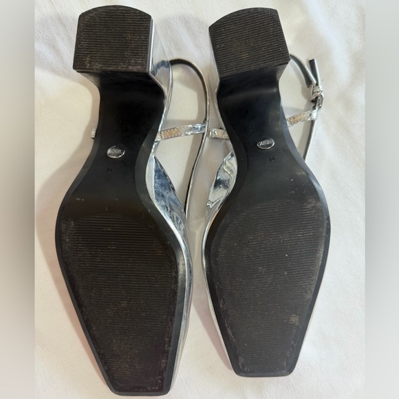 Zara Metallic Silver Slingback shoes heels size 8 Eur 39 - Picture 5 of 11